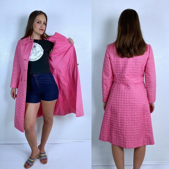 vintage 60s Barbie PINK Fitted PRINCESS COAT Medium fit and flare trench coat - Picture 10 of 10